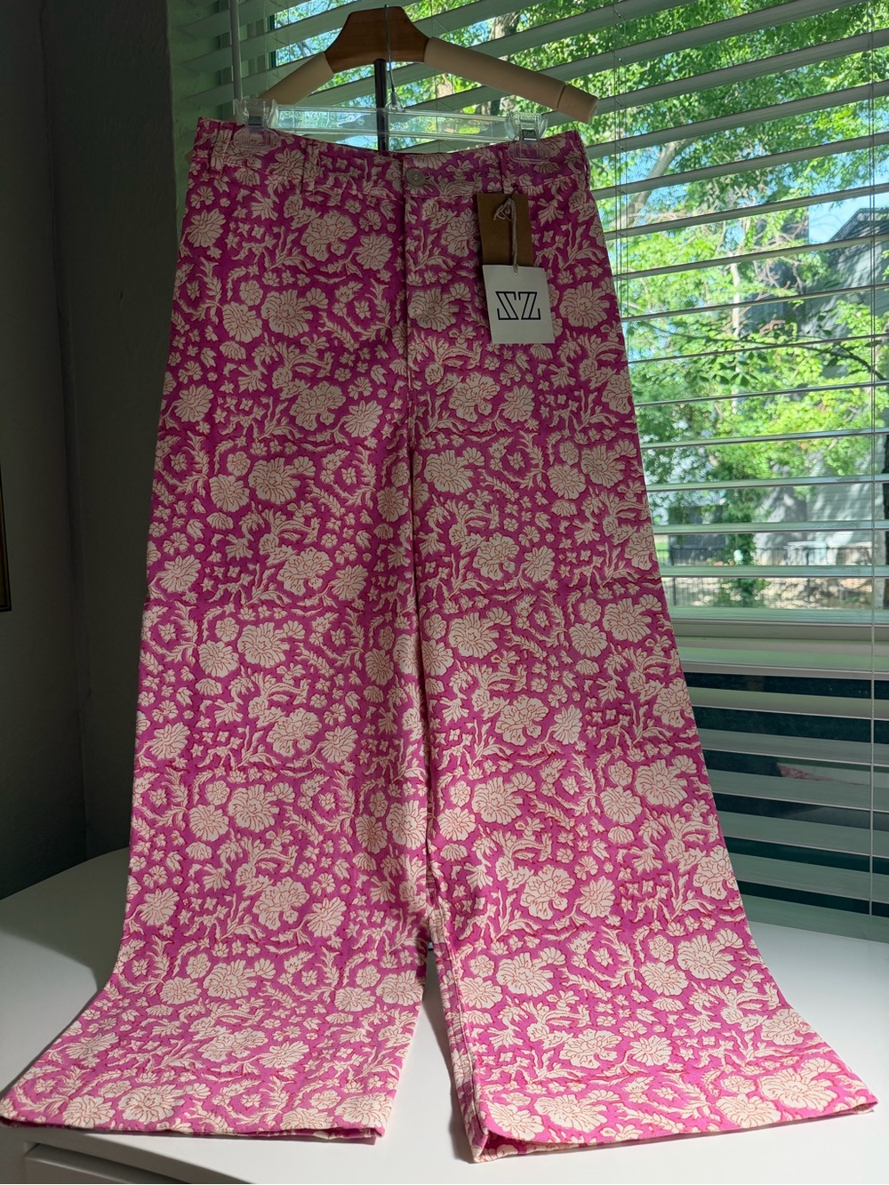 ZZs Pink and Cream Floral Wide-Leg Jeans
